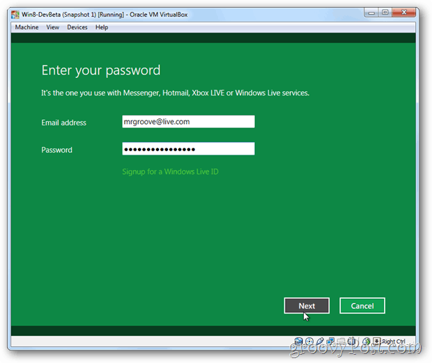 ID en direct de lien VirtualBox Windows 8