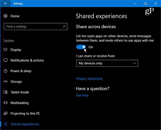 Comment activer et utiliser des expériences partagées dans Windows 10