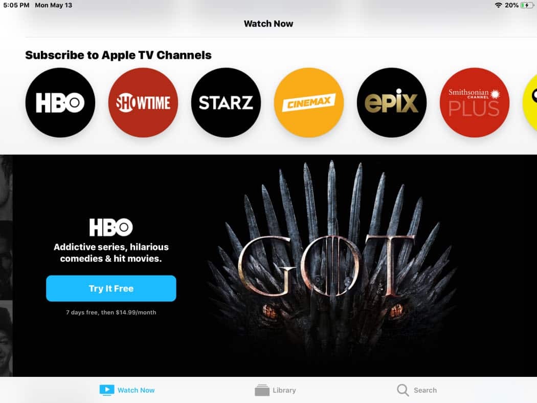 Nouveaux abonnements à la chaîne iPad de l'application Apple TV