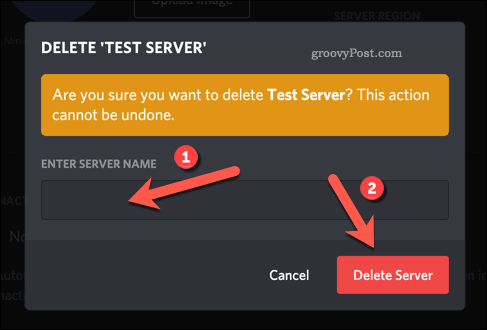 Confirmer la suppression du serveur Discord