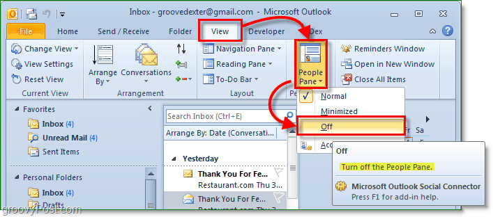 comment désactiver le volet des personnes dans Microsoft Office Outlook 2010