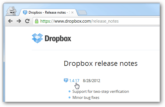 notes de version de Dropbox pour chaque version