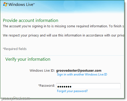changer le mot de passe du domaine Windows Live