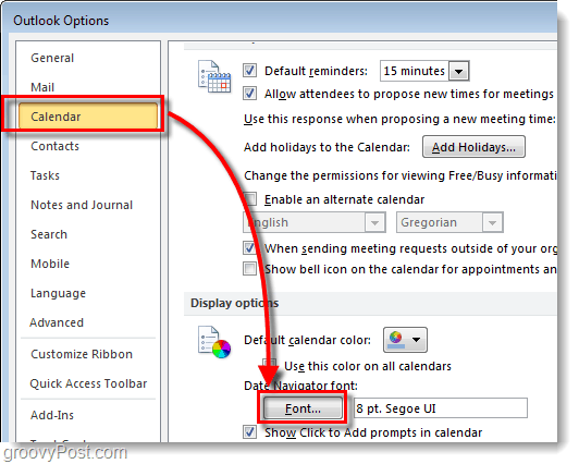 Comment changer la police du navigateur de date du calendrier Outlook 2010