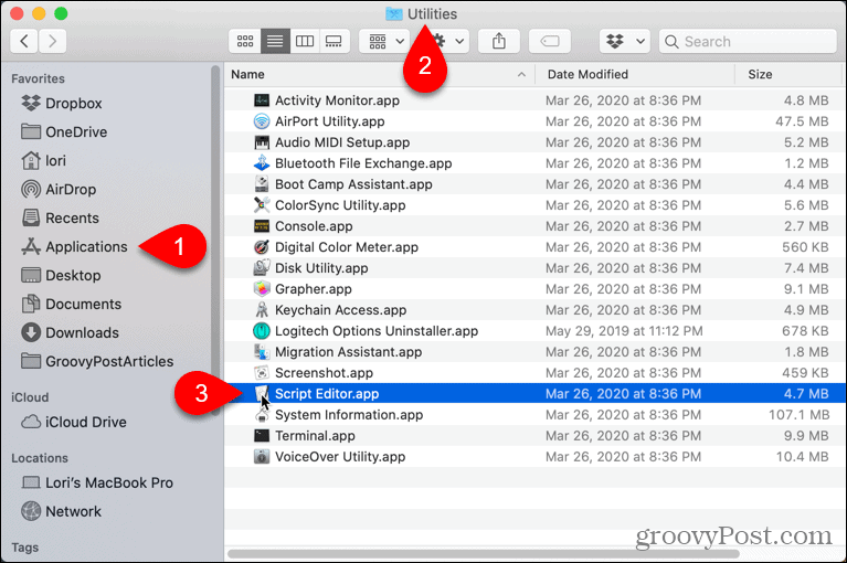 Ouvrez Script Editor sur Mac