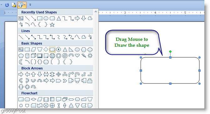 Microsoft Word 2007 Dessinez la forme en faisant glisser la souris