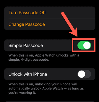 code d'accès simple de la montre apple