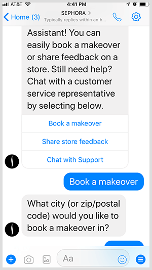 Avec un bot Messenger, Sephora qualifie les prospects pour des rendez-vous de relooking.