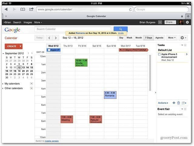 Google Agenda iPad