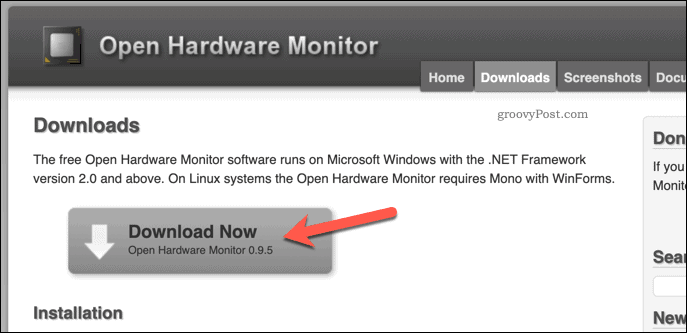 Ouvrir la page de téléchargement de Hardware Monitor