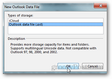 comment créer un fichier pst pour Outlook 2013 - cliquez sur le fichier de données Outlook
