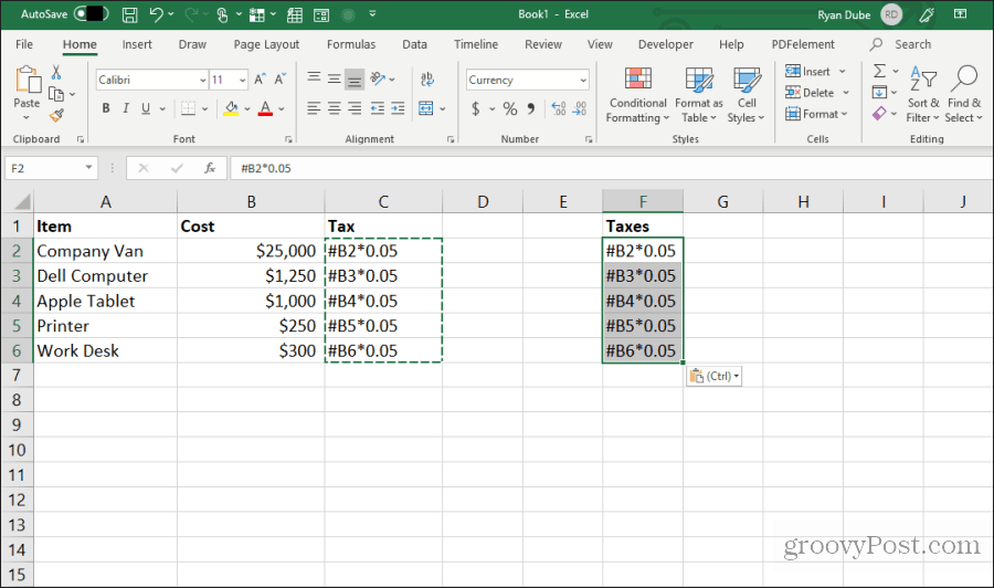 coller des formules modifiées dans Excel