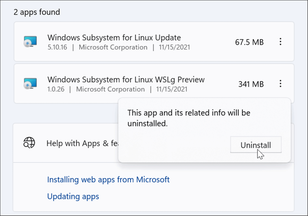 vérifier désinstaller Linux de Windows 11