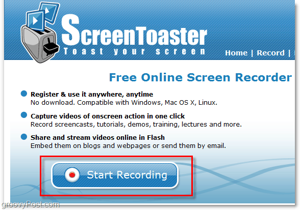 démarrage d'un enregistrement de capture d'écran à l'aide de screentoaster