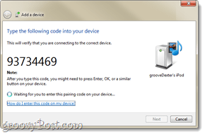 un code de couplage Bluetooth dans Windows 7