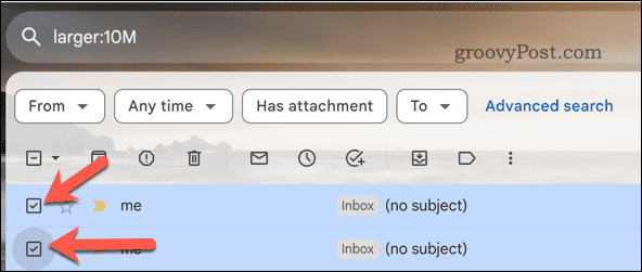 Sélectionnez les e-mails Gmail dans les résultats de recherche