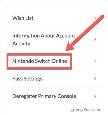 Paramètres du site Web Nintendo Switch Online