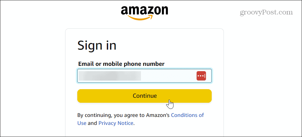 connectez-vous au mot de passe du compte Amazon