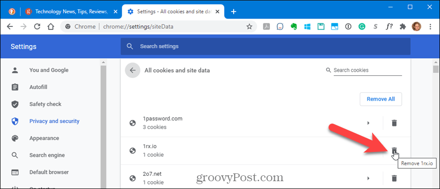 Supprimer les cookies pour un site dans Chrome