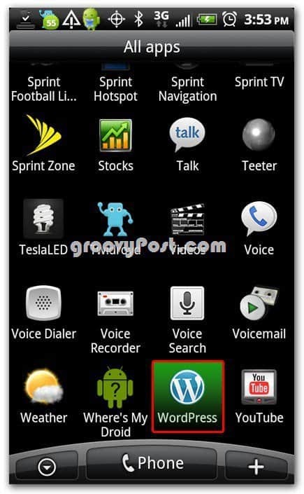 Wordpress sur l'icône Android dans l'écran d'accueil - Dock