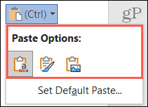 Coller le bouton Options dans Word