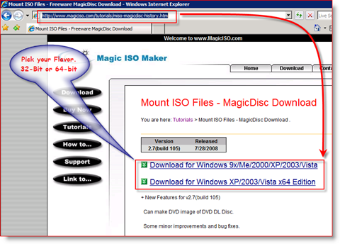 Lien de téléchargement MagicISO x86 et x64 pour Windows Server 2008