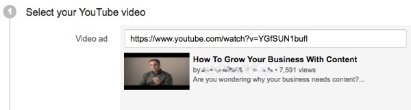 Ajoutez le lien vers votre vidéo pour votre campagne publicitaire YouTube.