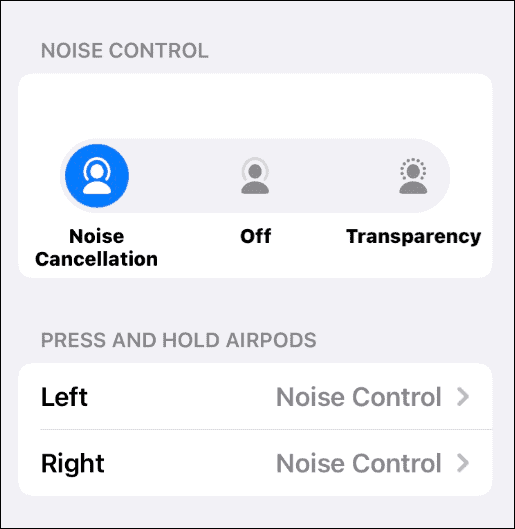 options d'annulation du bruit