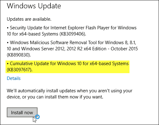 Mise à jour Windows 10 KB3097617