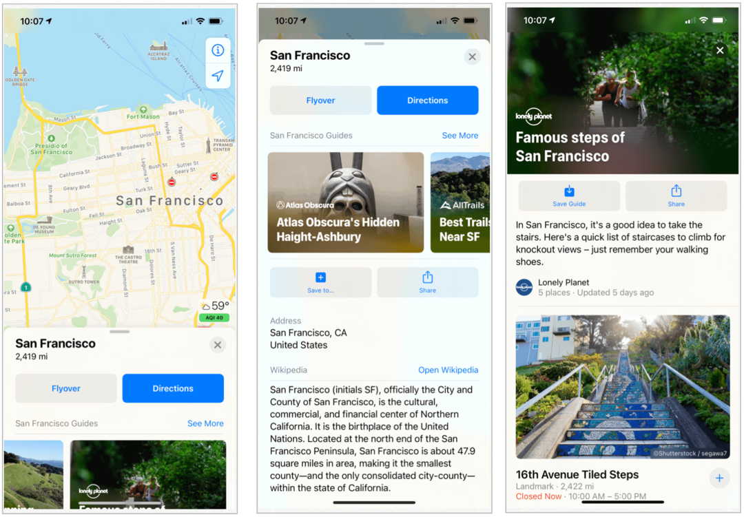 Guides de la ville iOS 14