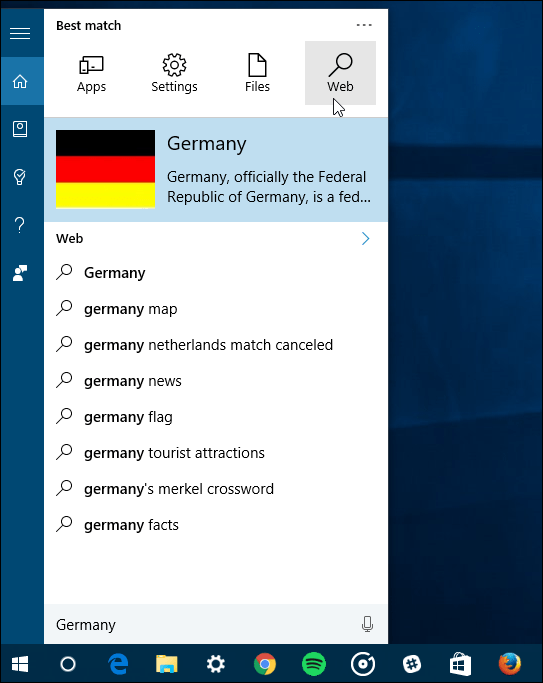 filtres de recherche Windows 10