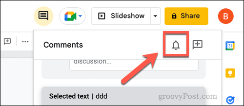 Ouvrir les paramètres de notification des commentaires dans Google Slides