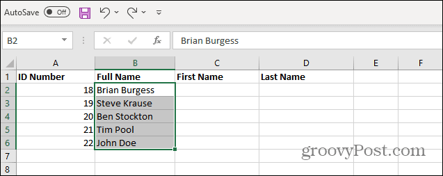 Sélectionnez des noms dans la liste Excel