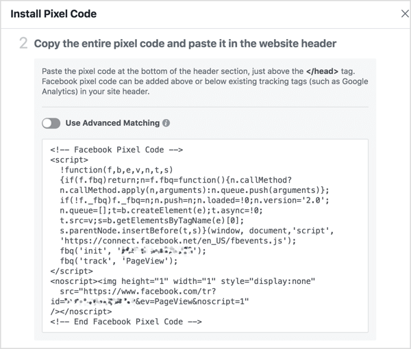 Installez le code pixel Facebook sur votre site Web.