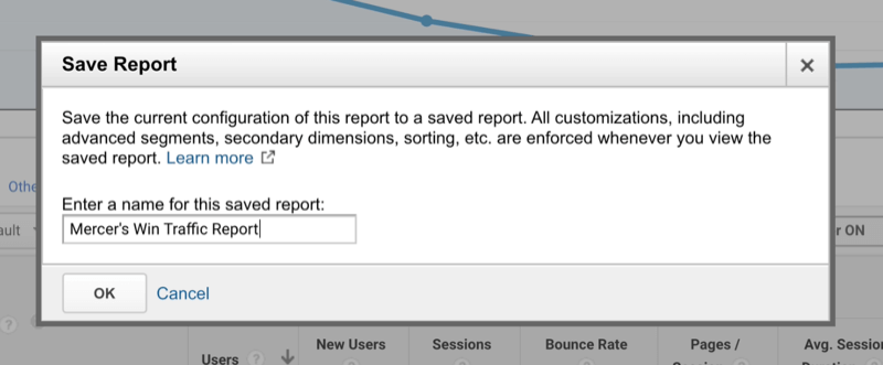 option google analytics pour nommer un rapport personnalisé enregistré