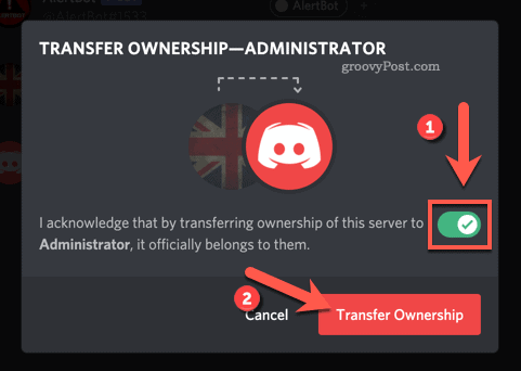 Confirmer le transfert de propriété du serveur Discord