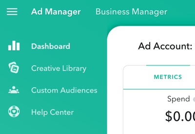 Ad Manager comporte quatre sections principales auxquelles vous pouvez accéder dans l'angle supérieur gauche de la page.