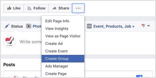 Facebook créer un groupe avec page