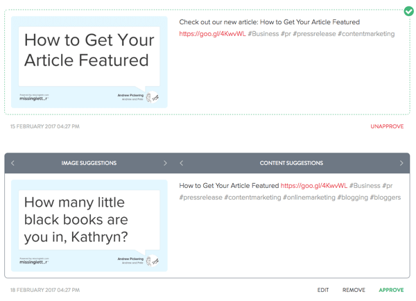 Une fois que MissingLettr a créé des tweets sur votre article de blog, vous pouvez modifier tous les tweets à votre guise.