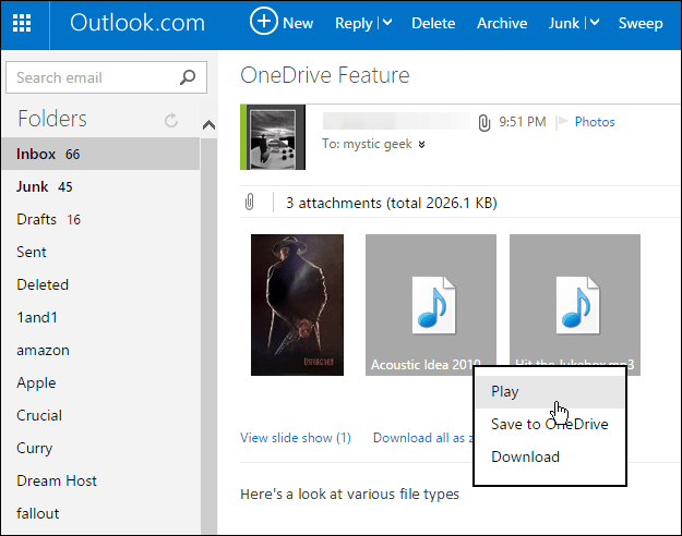 Enregistrer les pièces jointes Outlook.com sur OneDrive en un clic