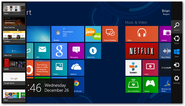 Désactiver les coins chauds de Windows 8 pour afficher la barre de charmes et le commutateur