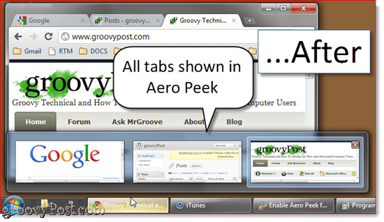 Activer Aero Peek dans tous les onglets Google Chrome