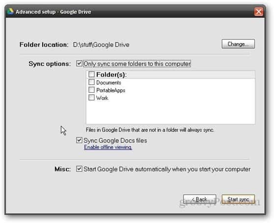 synchronisation sélective de Google Drive