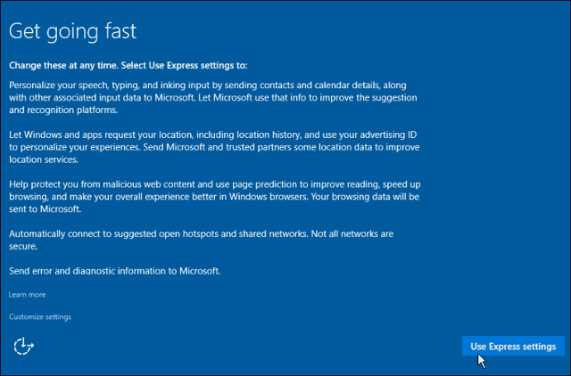 Paramètres Epress Windows 10