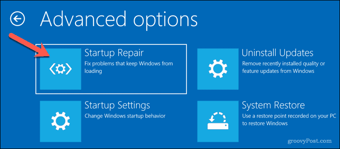 Exécution de la réparation automatique sur Windows 10