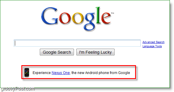 Nexus one annoncé sur la page d'accueil de Google.