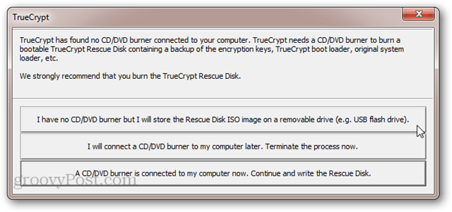 TrueCrypt Aucun graveur de CD / DVD