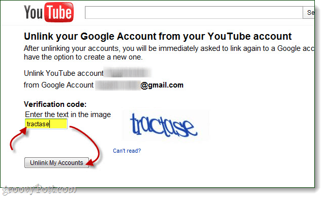 confirmez que vous souhaitez dissocier vos comptes Google et YouTube