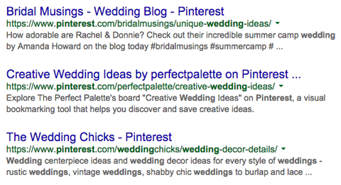 profils Pinterest dans les résultats de recherche Google