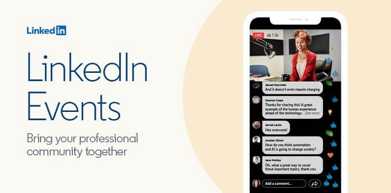 Nouvel outil LinkedIn Virtual Events qui permet aux gens de créer et de diffuser des événements vidéo via sa plateforme.